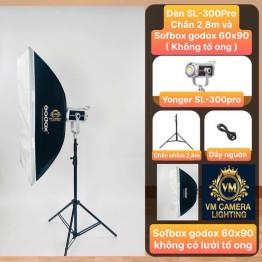 Đèn SL-300Pro Chân 2,8m và Softbox Godox 60x90 (Không tổ ong)